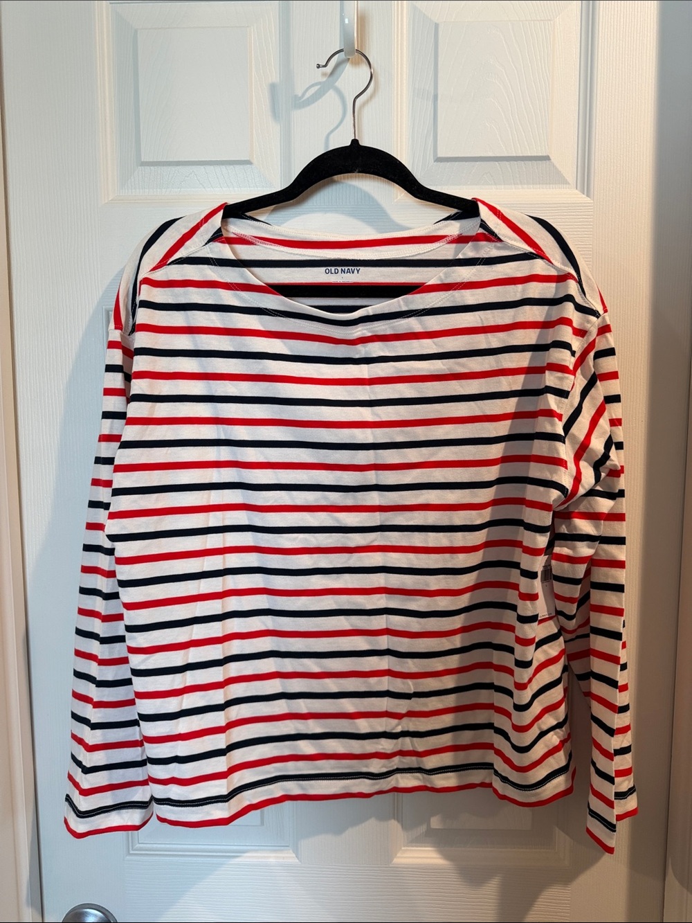 Old Navy 100% Cotton Red, Navy & White Striped Long-Sleeve Tee